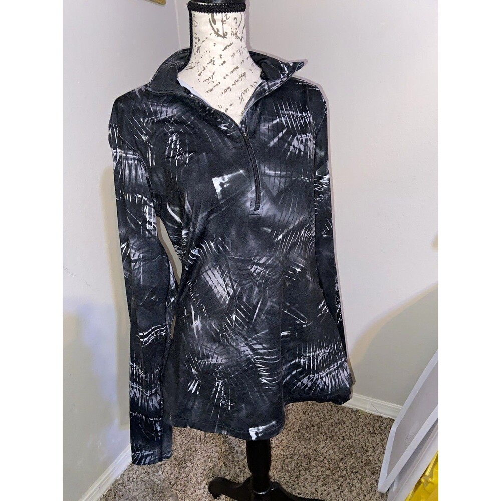Nike Dri-FIT Women's L Black/Gray Abstract Mock Neck 1/4 Zip Moisture Wick